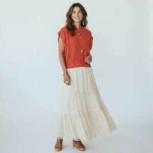 MARINE LAYER Devon Cotton Sweater Vest Coral Rust Women's Size Large